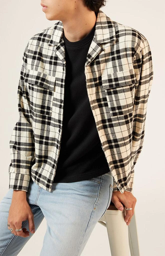 PacSun Black & White Washed Cropped Camp Flannel Shirt 5