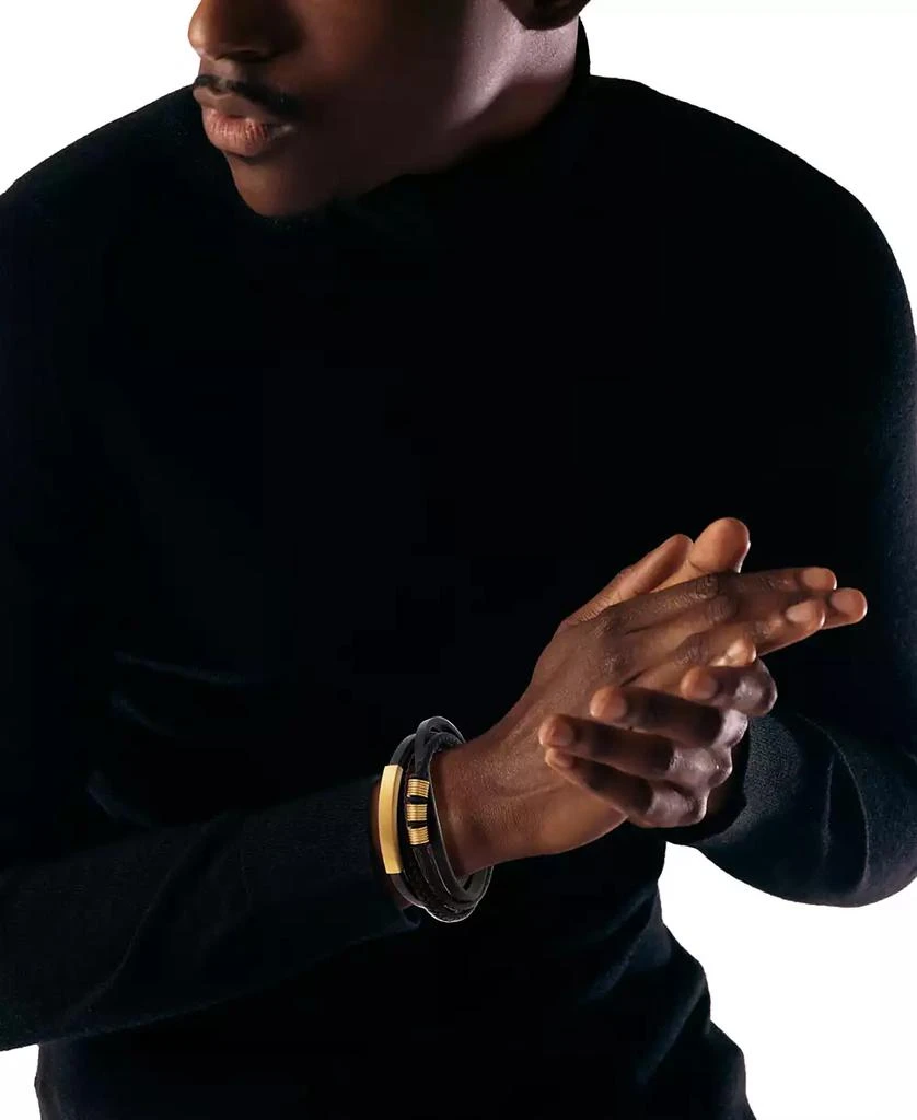 LEGACY for MEN by Simone I. Smith Men
s Multirow Black Fiber Bracelet in Gold-Tone Ion-Plated Stainless Steel 2