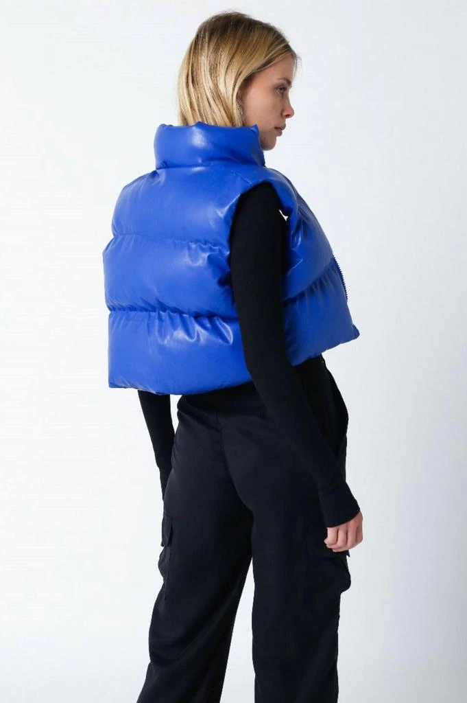 OLIVACEOUS Liza Faux Leather Cropped Puffer Vest In Royal Blue 3