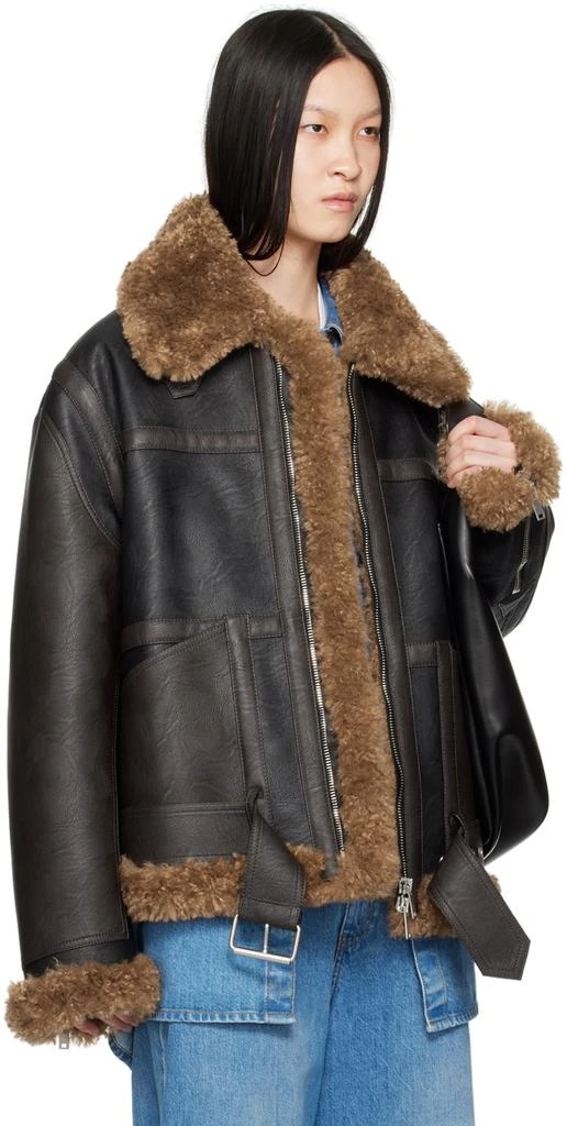 Stella McCartney Black & Brown Plush Teddy Faux-Leather Coat 2