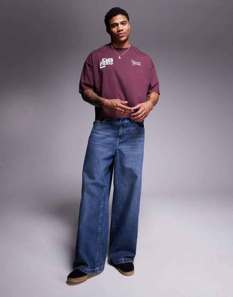 ASOS ASOS DESIGN cropped oversized t-shirt with graphics in burgundy 4