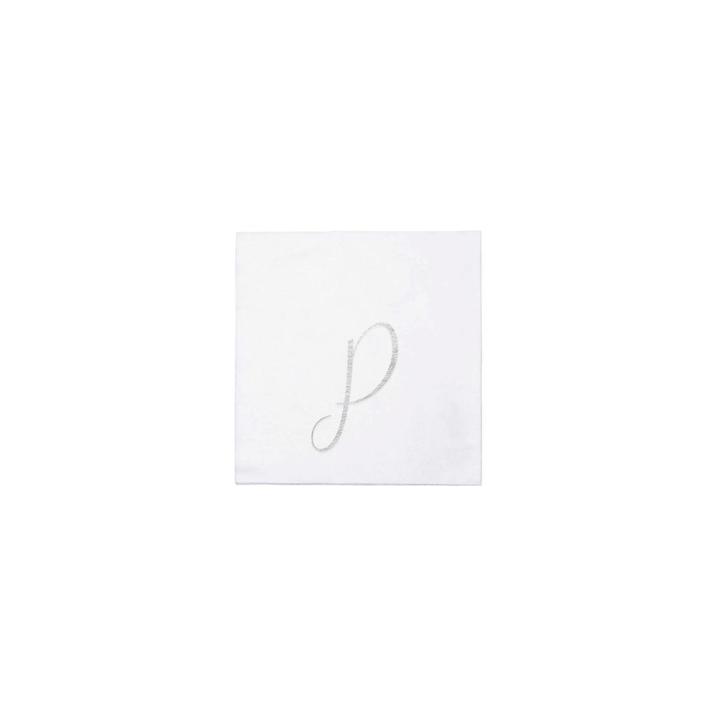 VIETRI Papersoft Napkins Silver Monogram Cocktail Napkins - P (Pack of 20)
