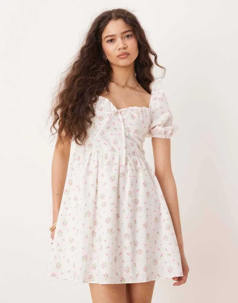 Glamorous milkmaid puff sleeve mini dress in pink ditsy floral Glamorous milkmaid puff sleeve mini dress in pink ditsy floral