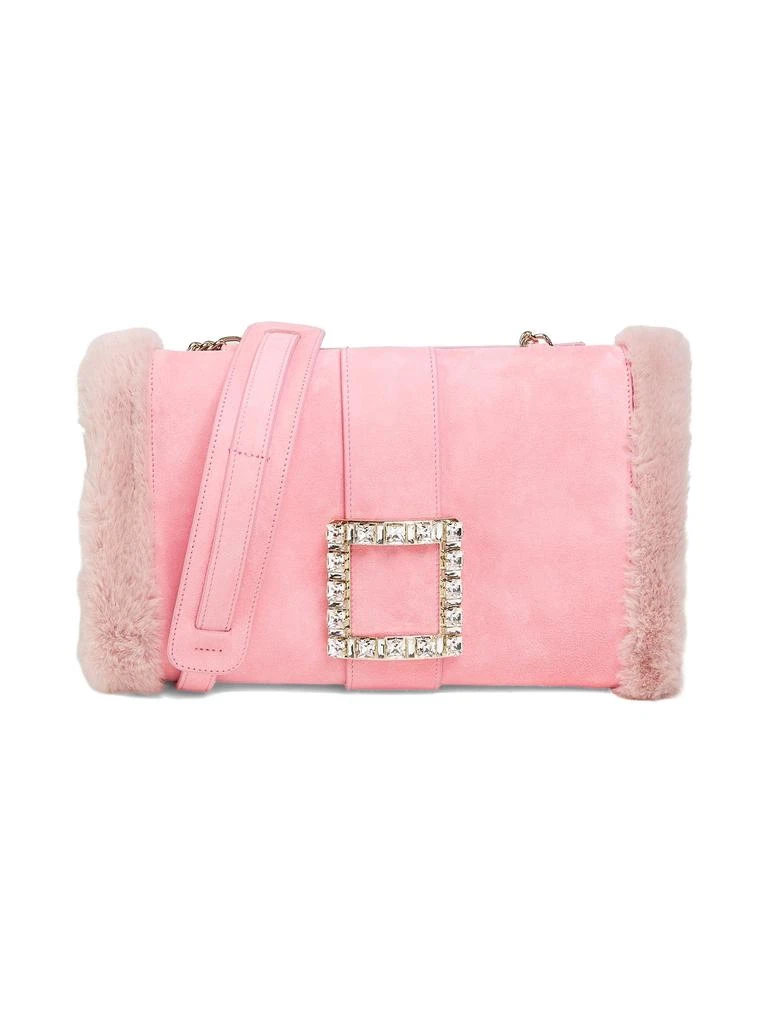 Roger Vivier Tres Vivier Embellished Faux-Fur-Trim Leather Hand Warmer