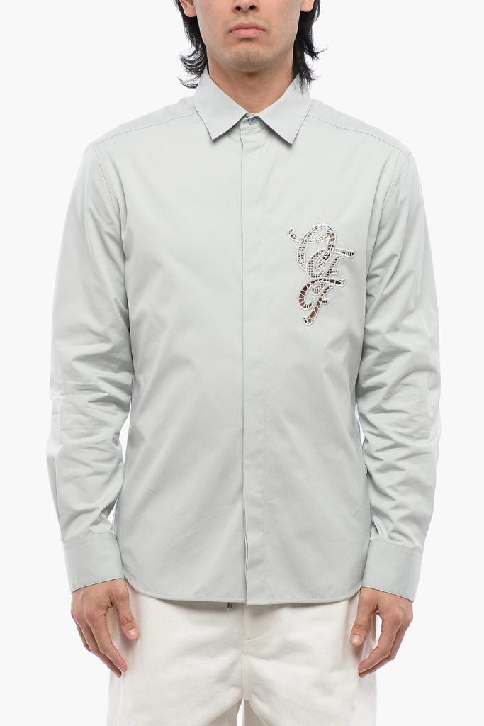 Off-White Off-White Cotton NATLOVER Shirt with Openwork Embroidery