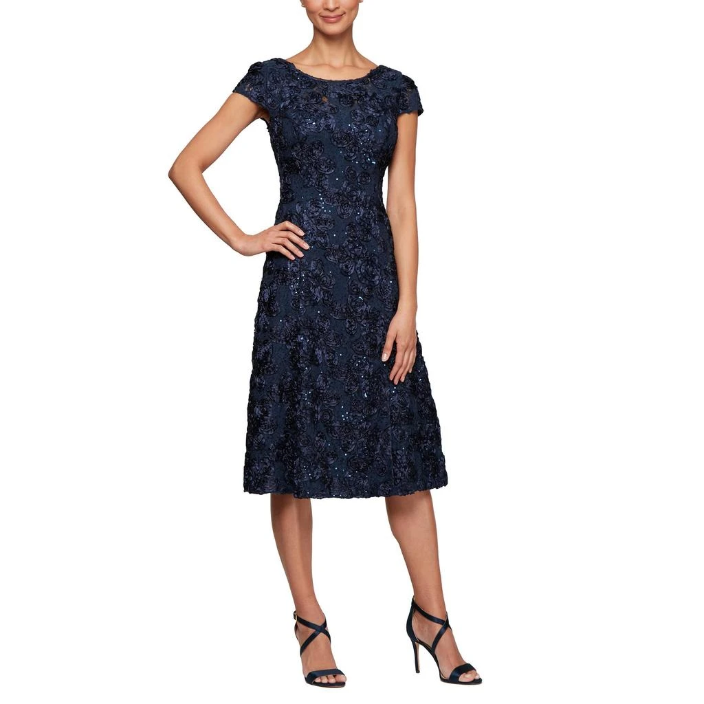Alex Evenings Tea Length A-Line Rosette Dress 1