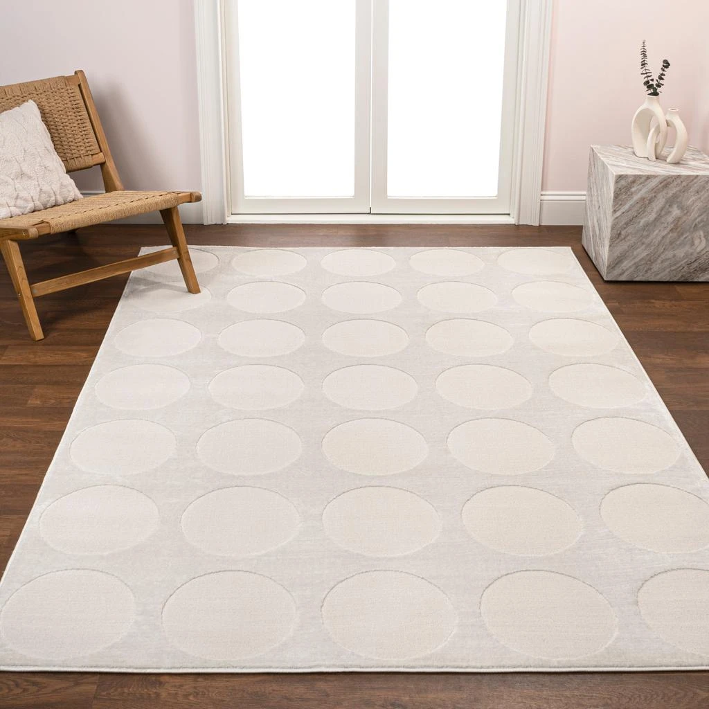 JONATHAN Y Adrian Modern Geometric Circle Dot High-Low White/Cream 3 ft. x 5 ft. Area Rug 3