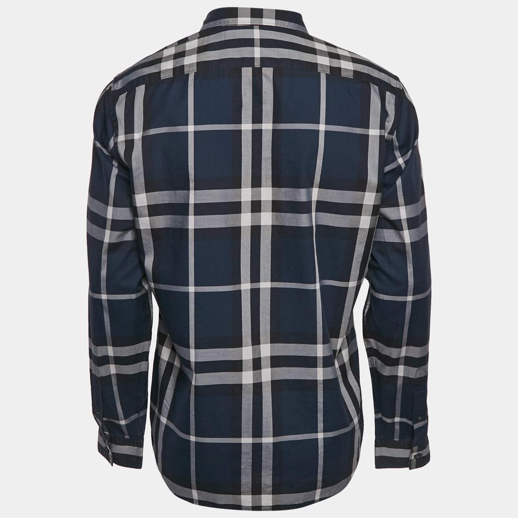 Burberry Burberry Navy Blue Plaid Cotton Button Down Shirt L