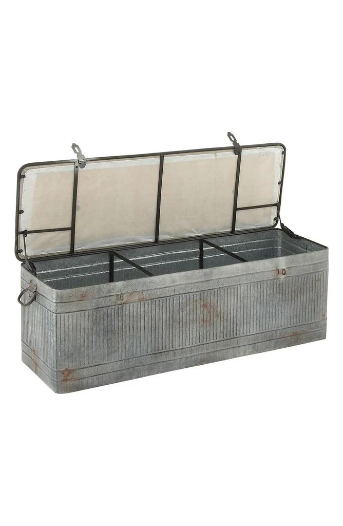 SONOMA SAGE HOME Gray Metal Galvanized Storage Bench with Cream Burlap Top 3