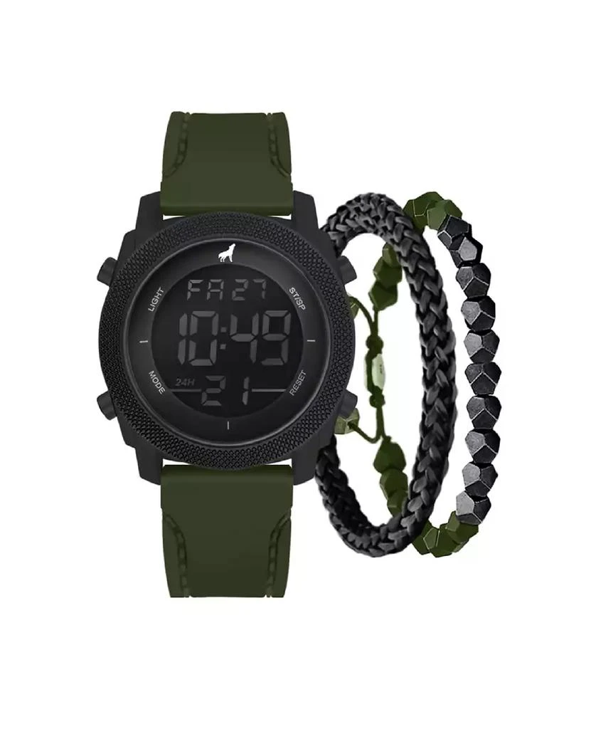 American Exchange Men's Dark Olive Silicone Strap Analog Watch 46mm with 2 Piece Stackable Bracelets Gift Set 1