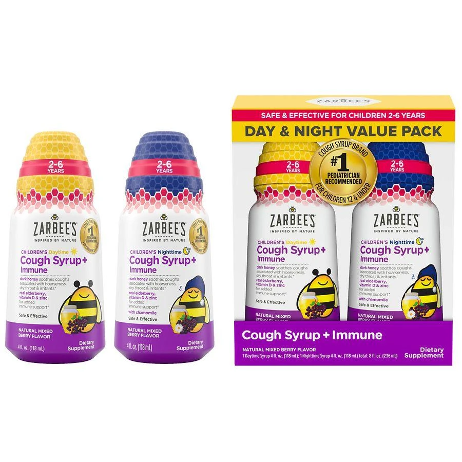 ZarBee's Naturals Children's Cough Syrup + Immune Day & Night Pack Natural Mixed Berry 3