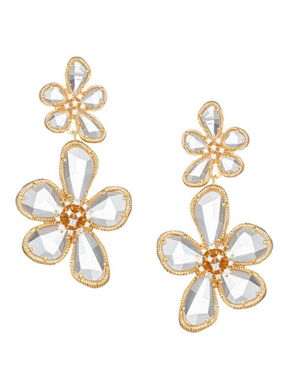 Eye Candy LA Luxe Minoo Double Flower 18K Goldplated & Cubic Zirconia Drop Earrings