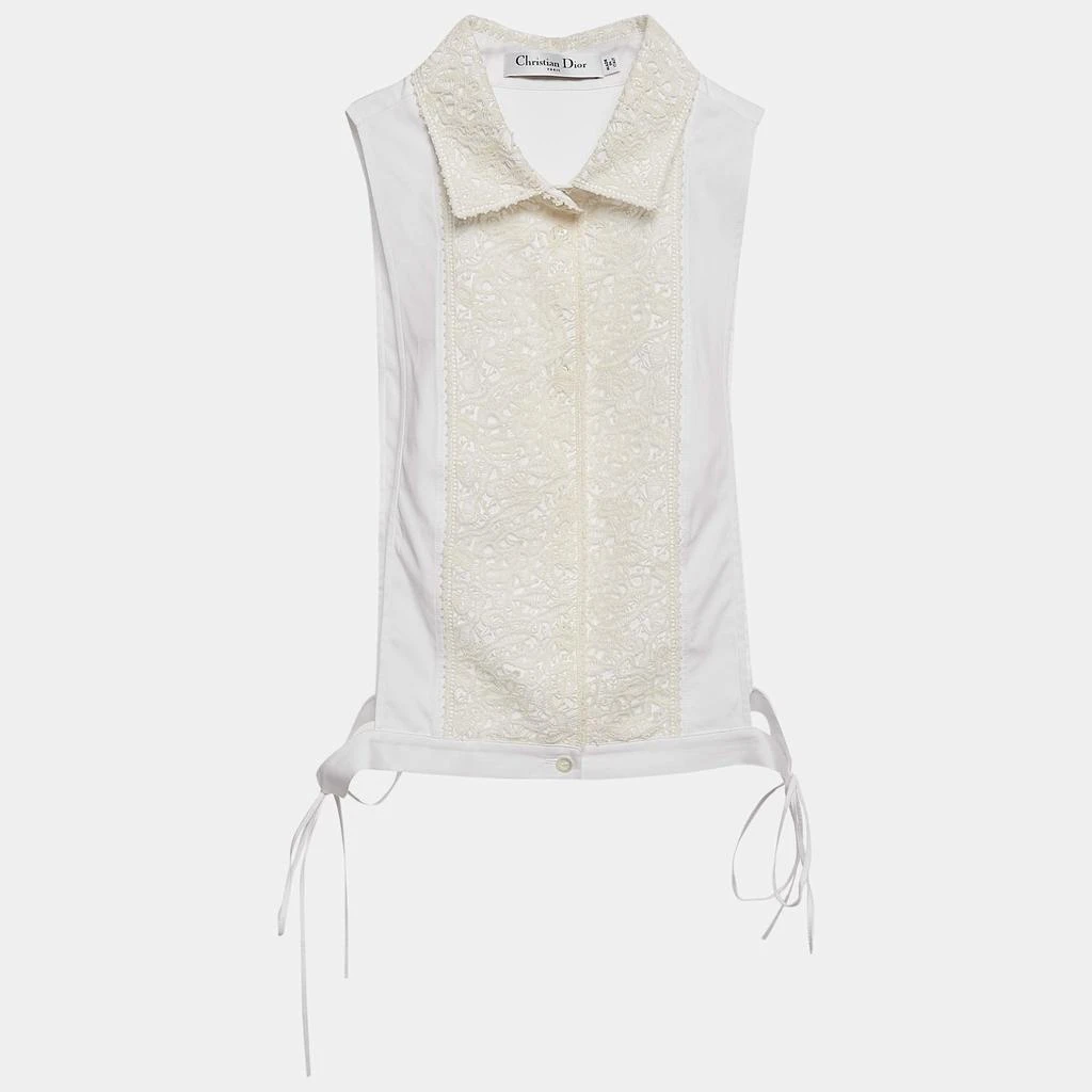 Dior Dior White Cotton Lace Overlay Button Front Plastron M 1