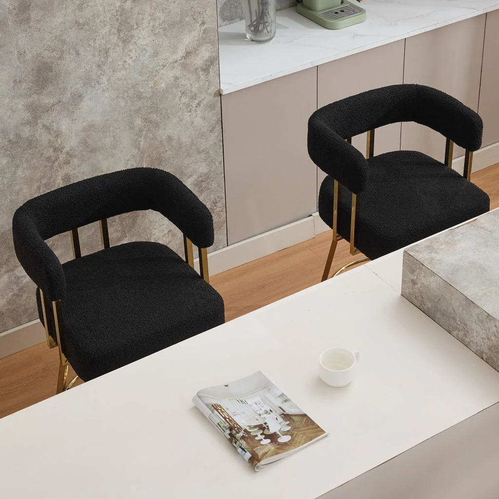 Streamdale Furniture Streamdale Modern decorative chair with gold metal legs, Teddy fleece upholstered, 2PC Black.