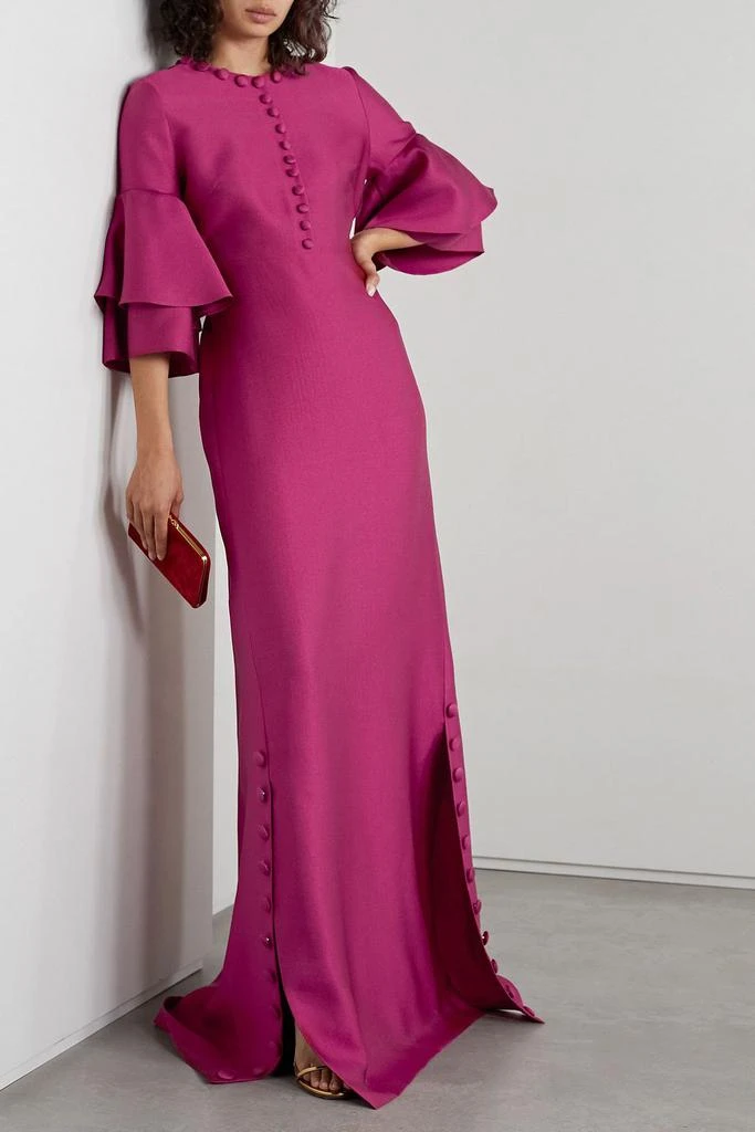 REEM ACRA Button-embellished ruffled satin-piqué gown 2