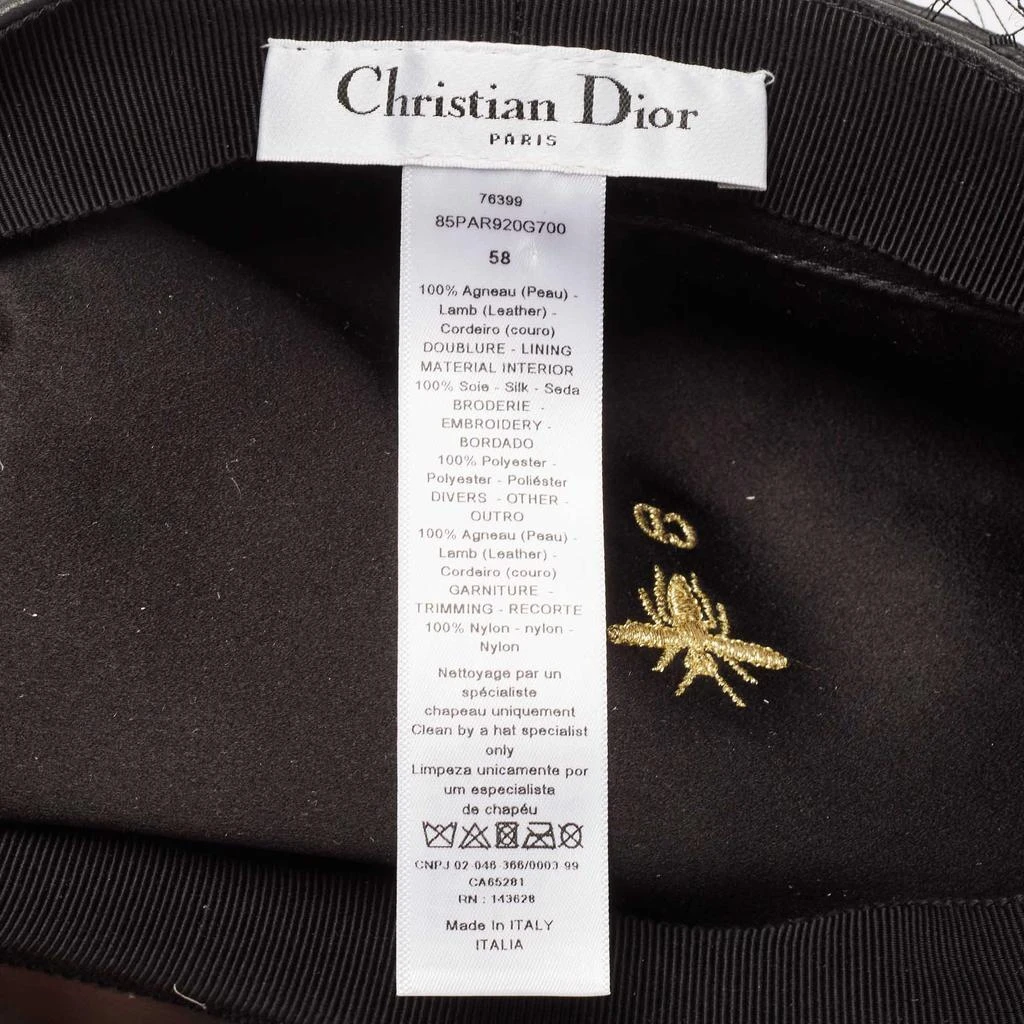 Dior Christian Dior Black Leather Arty Beret Cap With Veil  6