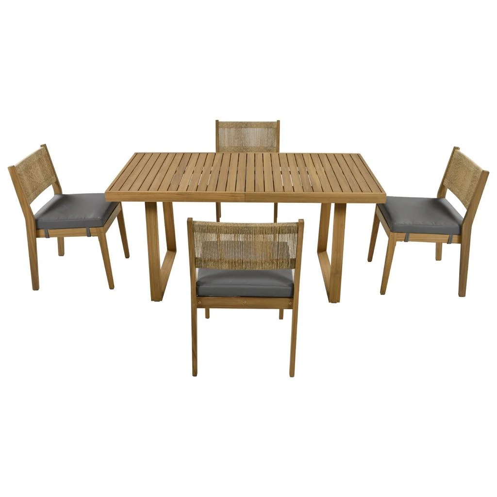Streamdale Furniture Streamdale Outdoor Dining Set Acacia Wood Elegance, Thick Cushioned Comfort 5