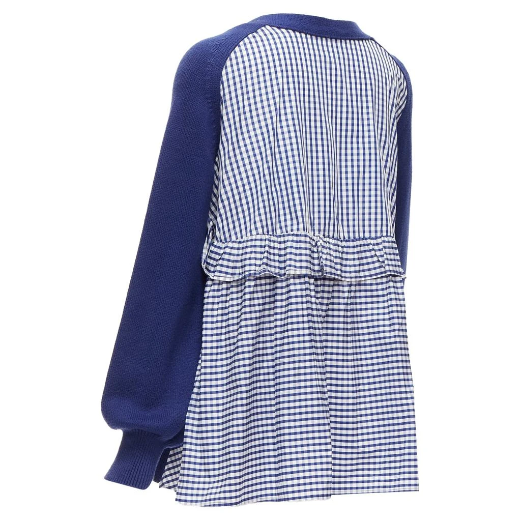 Adeam Cotton Blend Gingham Ruffle Back Side Tie Cardigan Sweater 6