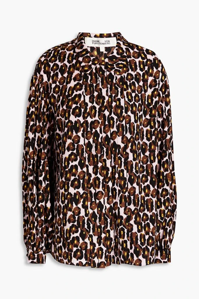 Diane von Furstenberg Keeva pleated leopard-print crepe de chine shirt