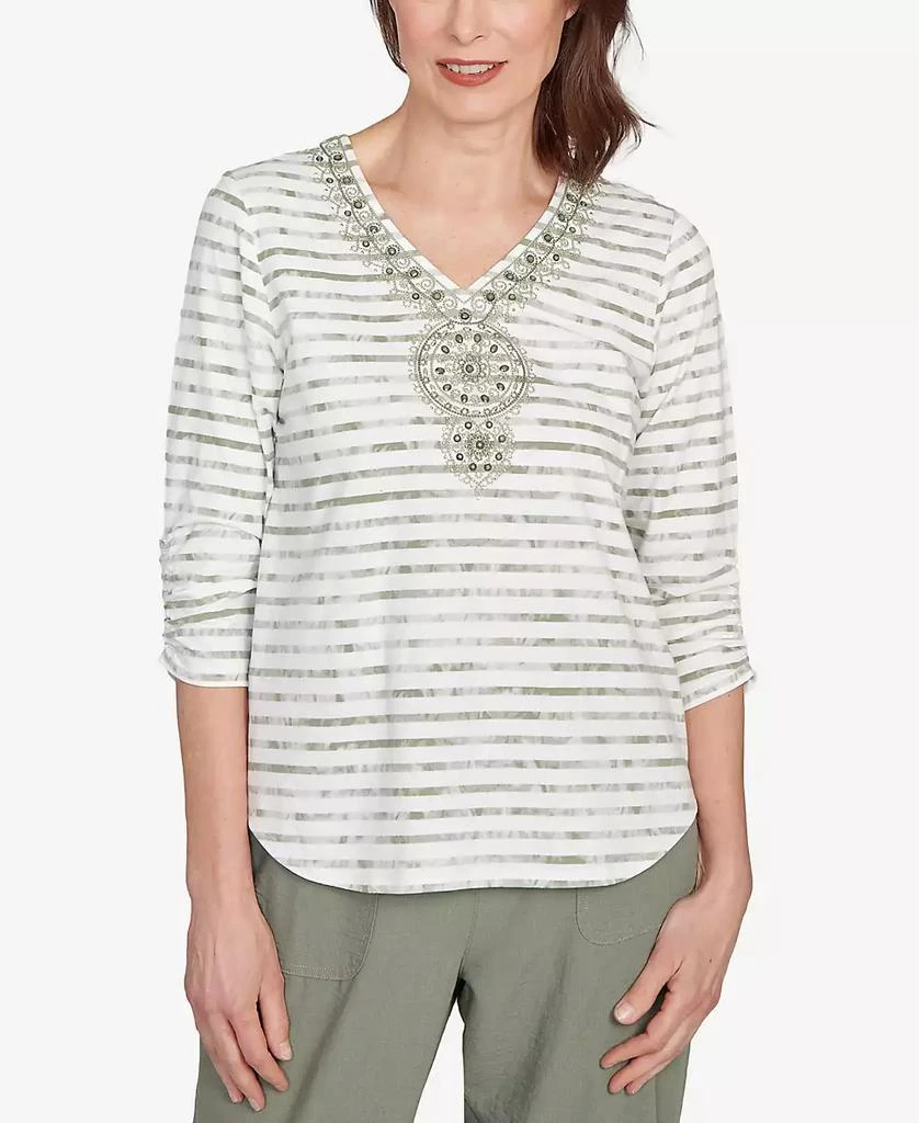 Alfred Dunner Women's Copper Canyon Textured Medallion Neckline Top 1