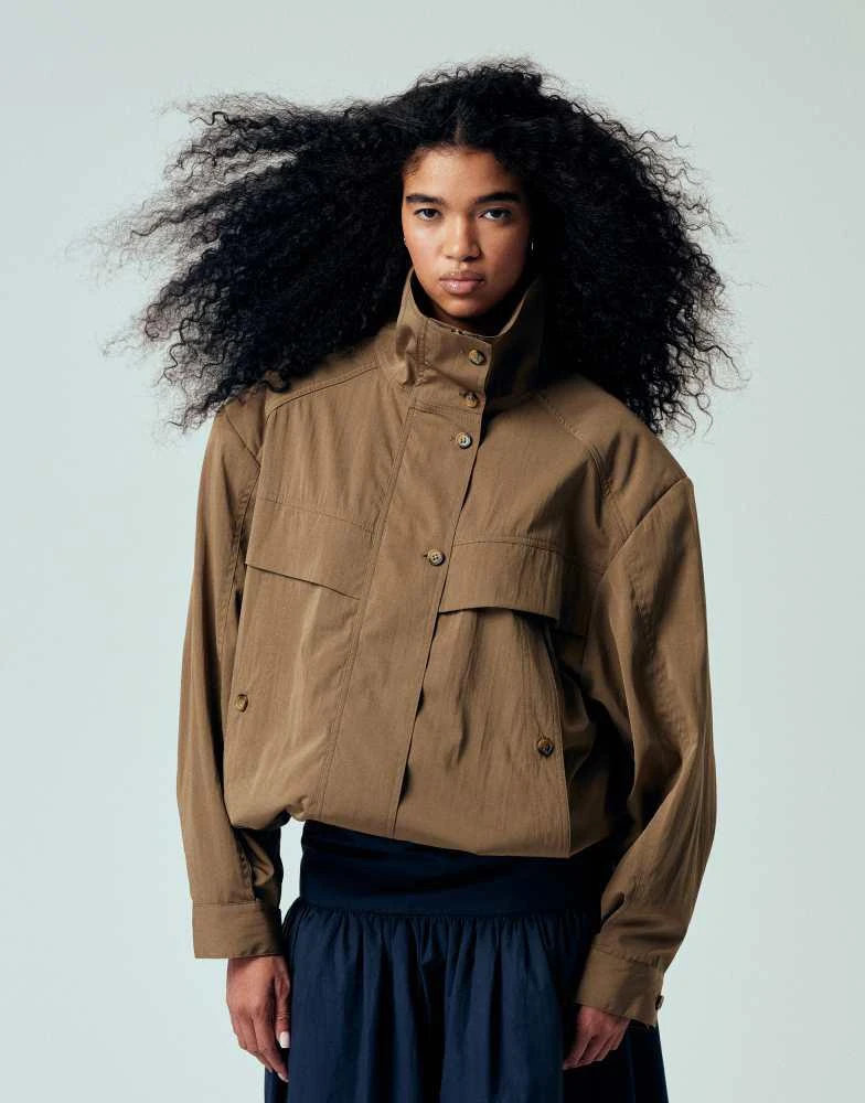 ASOS ASOS DESIGN iconic funnel neck sports jacket in mocha