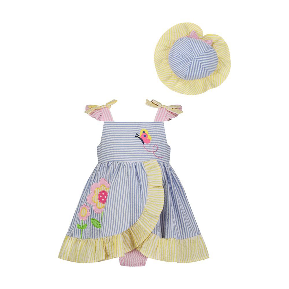 Blueberi Boulevard Baby Girls Seersucker Stripe Sundress and Hat Set