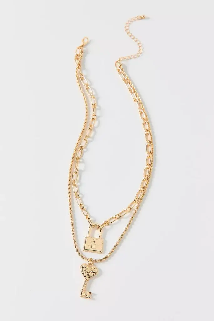 Urban Outfitters Keepers Lock & Key Pendant Layered Necklace