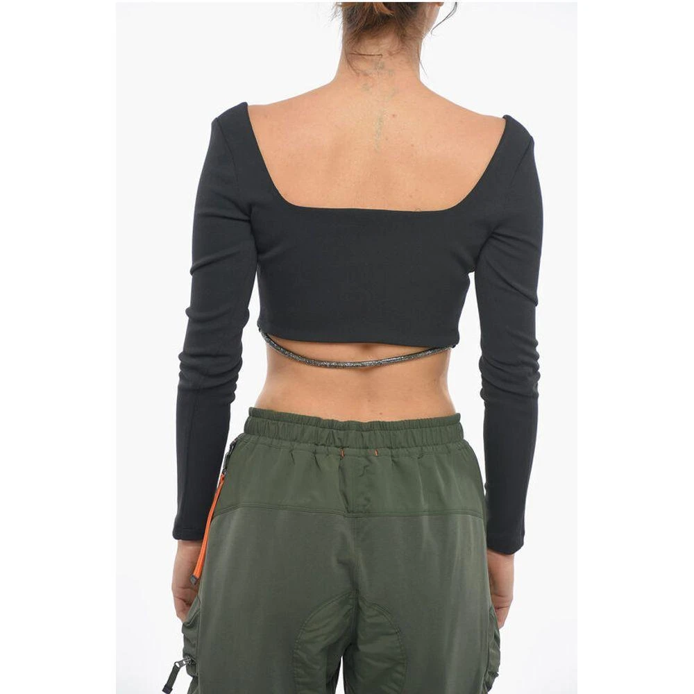 Anouki Solid Color Square Neck Crop Top with Removable Glittery Women's Str 4