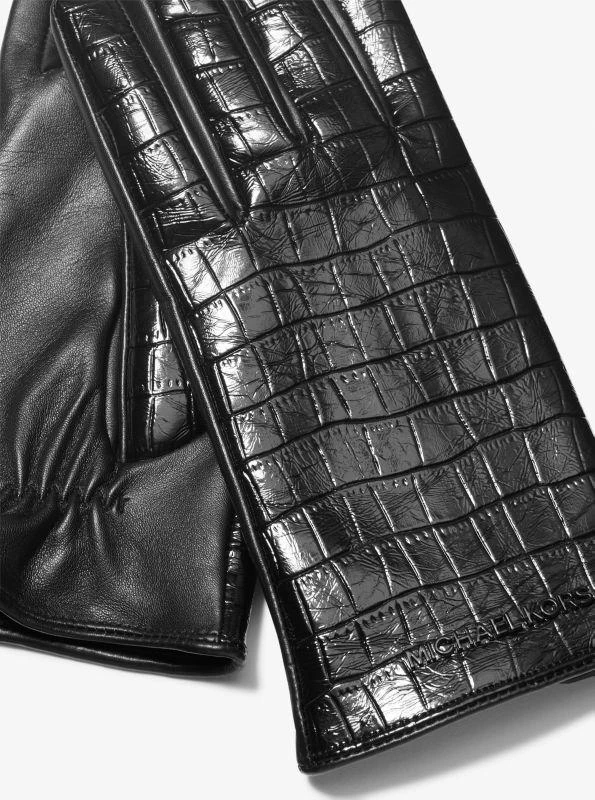 Michael Kors Crocodile Embossed Leather Gloves 2