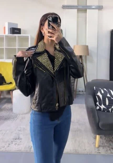 PIERRE BALMAIN Pierre Balmain Black Leather Studded Biker Jacket M 2