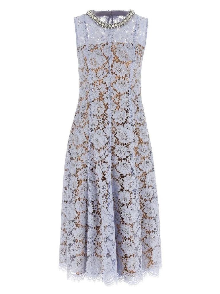 blue and white floral dress formal Long Blue and White Floral-Print Prom Dress with Beads PromGirl