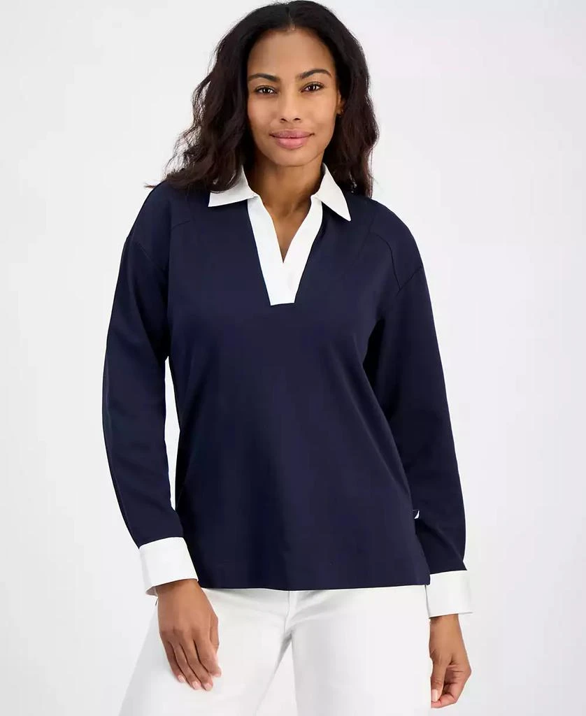 Nautica Jeans Women's Contrast Trim Cotton Tunic Top 1