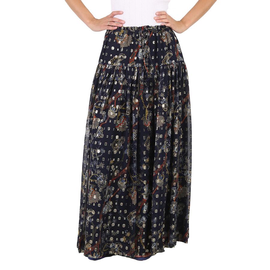 Chloé Blue Lurex Embroidered Silk Skirt