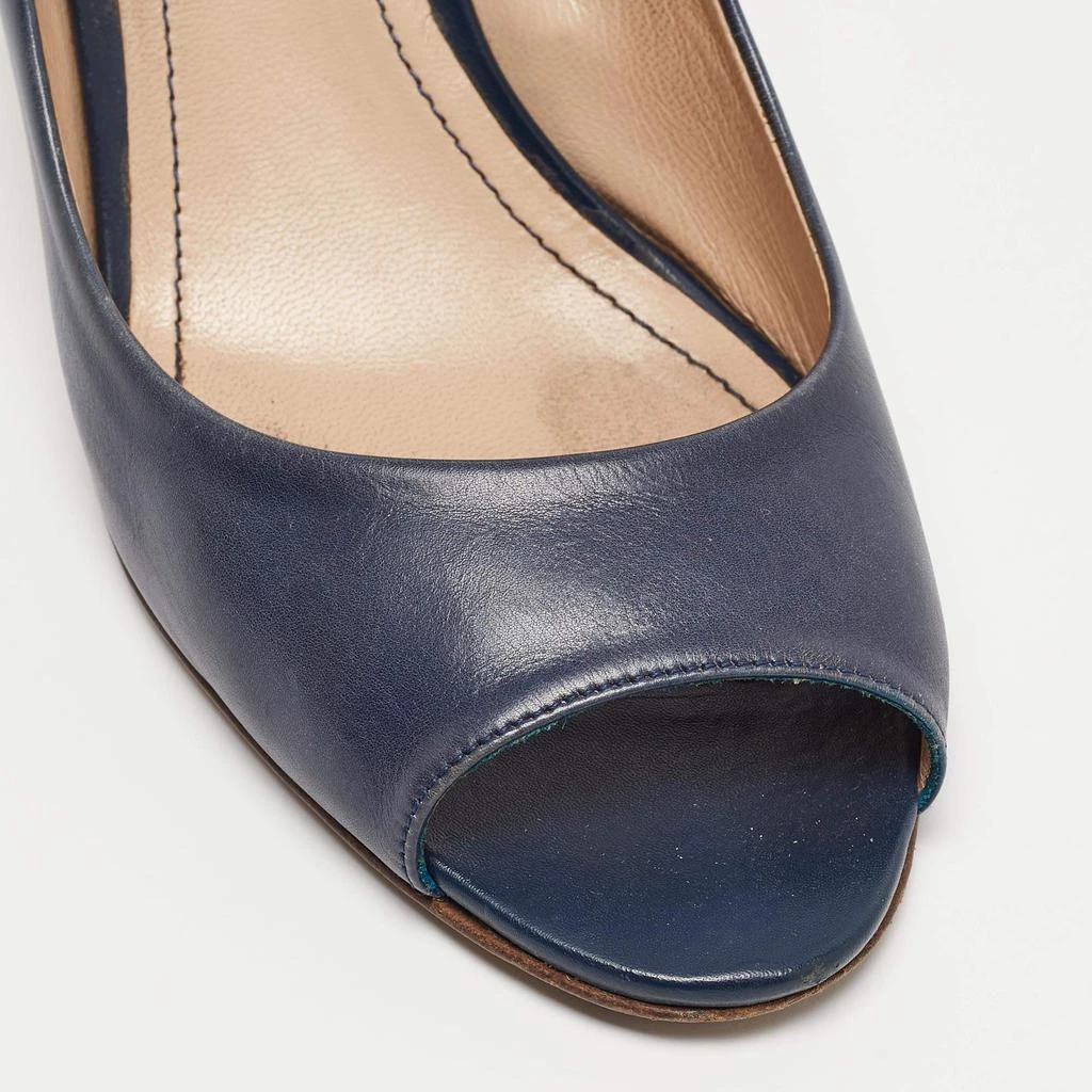 Tod's Tod's Navy Blue Leather Peep Toe Wedge Pumps Size 38 8