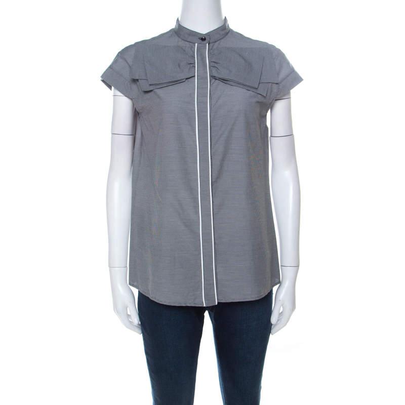 Gianfranco Ferre GF Ferre Grey Cotton Gingham Checked Bow Detail Blouse XS