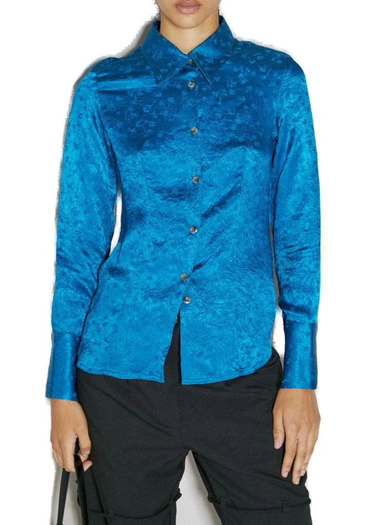Song for the Mute Song For The Mute Floral Embroidered Crinkle Fitted Shirt 1