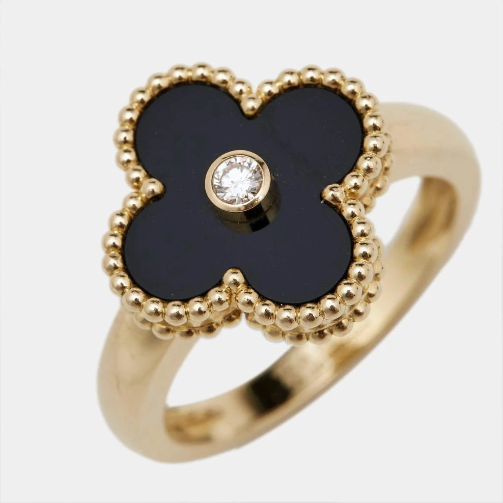 Van Cleef & Arpels Van Cleef & Arpels Vintage Alhambra Onyx Diamond 18k Yellow Gold Ring Size 55 4