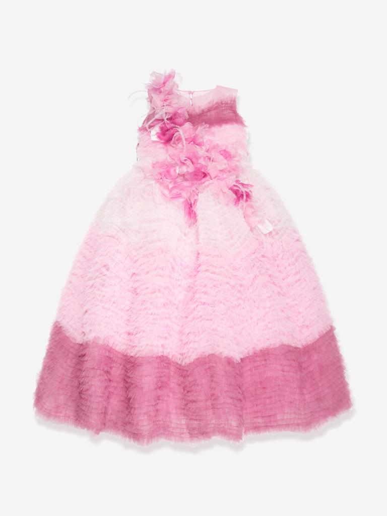 MARCHESA Marchesa Girls Flower Embellished Degradé Tulle Gown in Pink