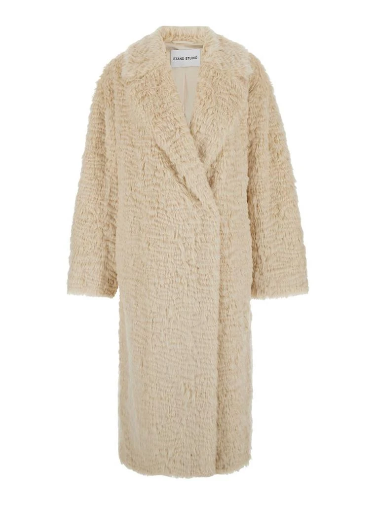 STAND STUDIO 'Nicole' Beige Double-Breasted Coat With Classic Revers In Eco-Fur Woman 1
