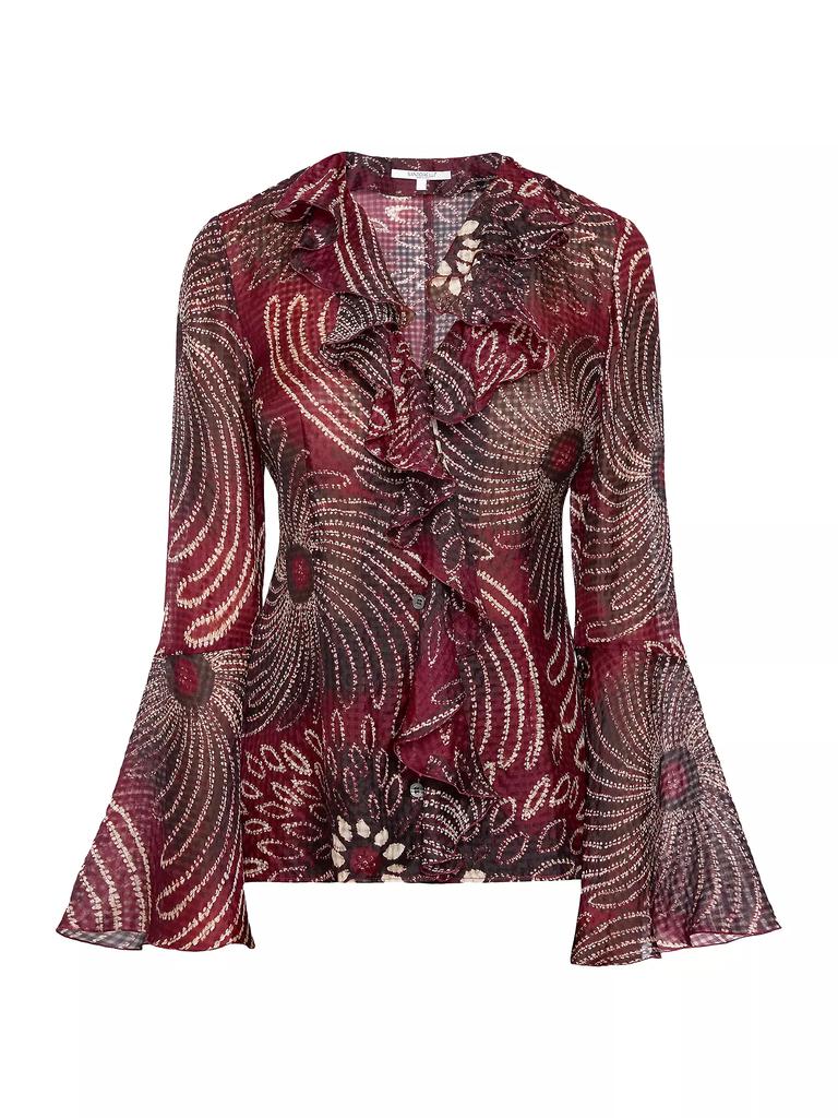 Santorelli Floral Georgette Ruffle Blouse