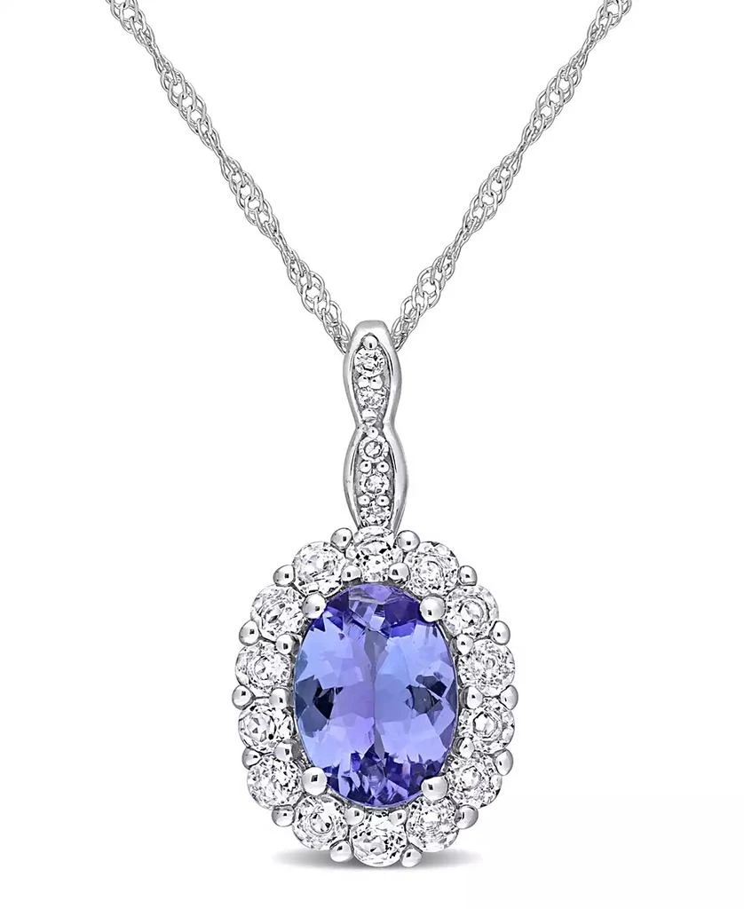 Macy's Tanzanite, Topaz and Diamond Accent Vintage-Like Halo Necklace in 14K White Gold 1