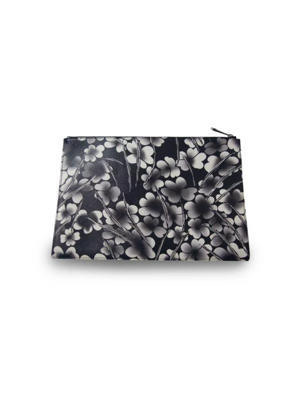 Givenchy Givenchy Floral Print Zip Pouch Bag In Black Leather 2