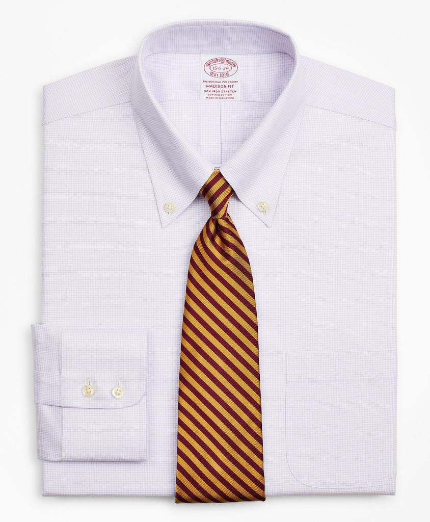 Brooks Brothers Stretch Madison Relaxed-Fit Dress Shirt, Non-Iron Twill Button-Down Collar Micro-Check