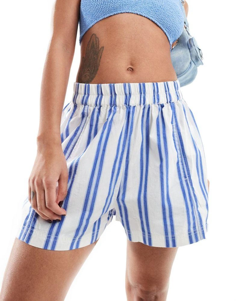Free People Free People striped pull-on shorts in blue 5