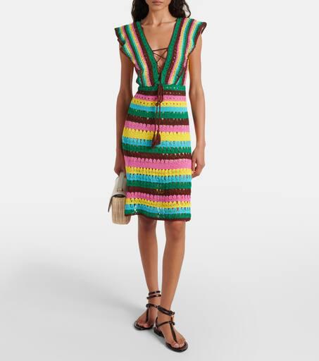 ANNA KOSTUROVA Striped crochet cotton minidress