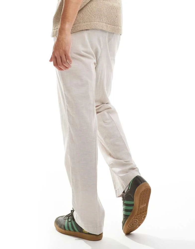 Shop Jack Jones loose fit tapered linen chino in beige on Sale