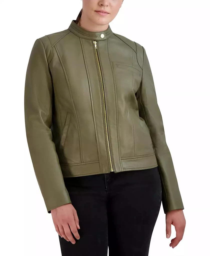 Cole Haan Women's Stand-Collar Leather Moto Coat, Created for Macy's 1
