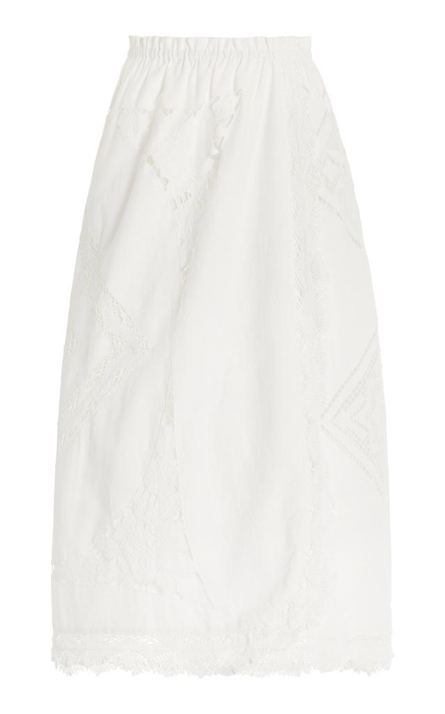 Sea Sea - Edith Cotton And Linen-Blend Midi Skirt - White - XS - Moda Operandi