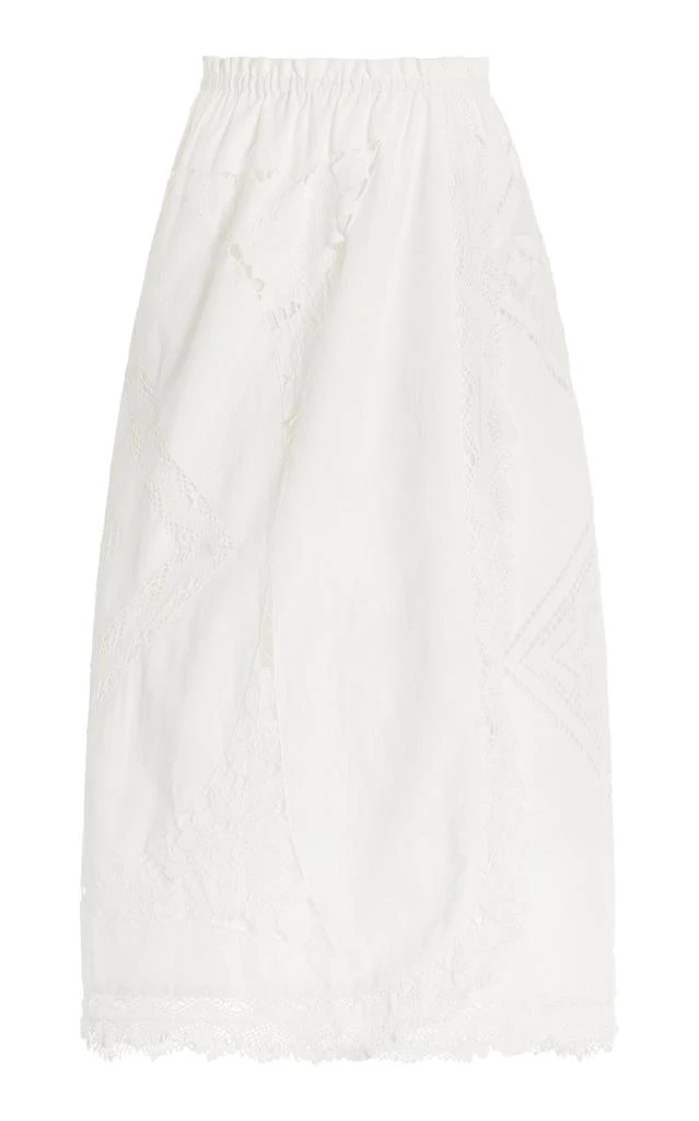 Sea Sea - Edith Cotton And Linen-Blend Midi Skirt - White - L - Moda Operandi 1