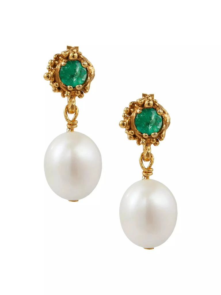 Alighieri 24K Gold-Plated , Faceted Emerald, Freshwater Pearl Drop Earrings 1